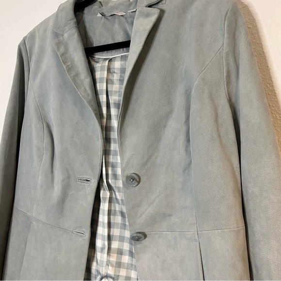 Isaac Mizrahi Leather Light Blue Blazer Size 14 - Picture 2 of 7